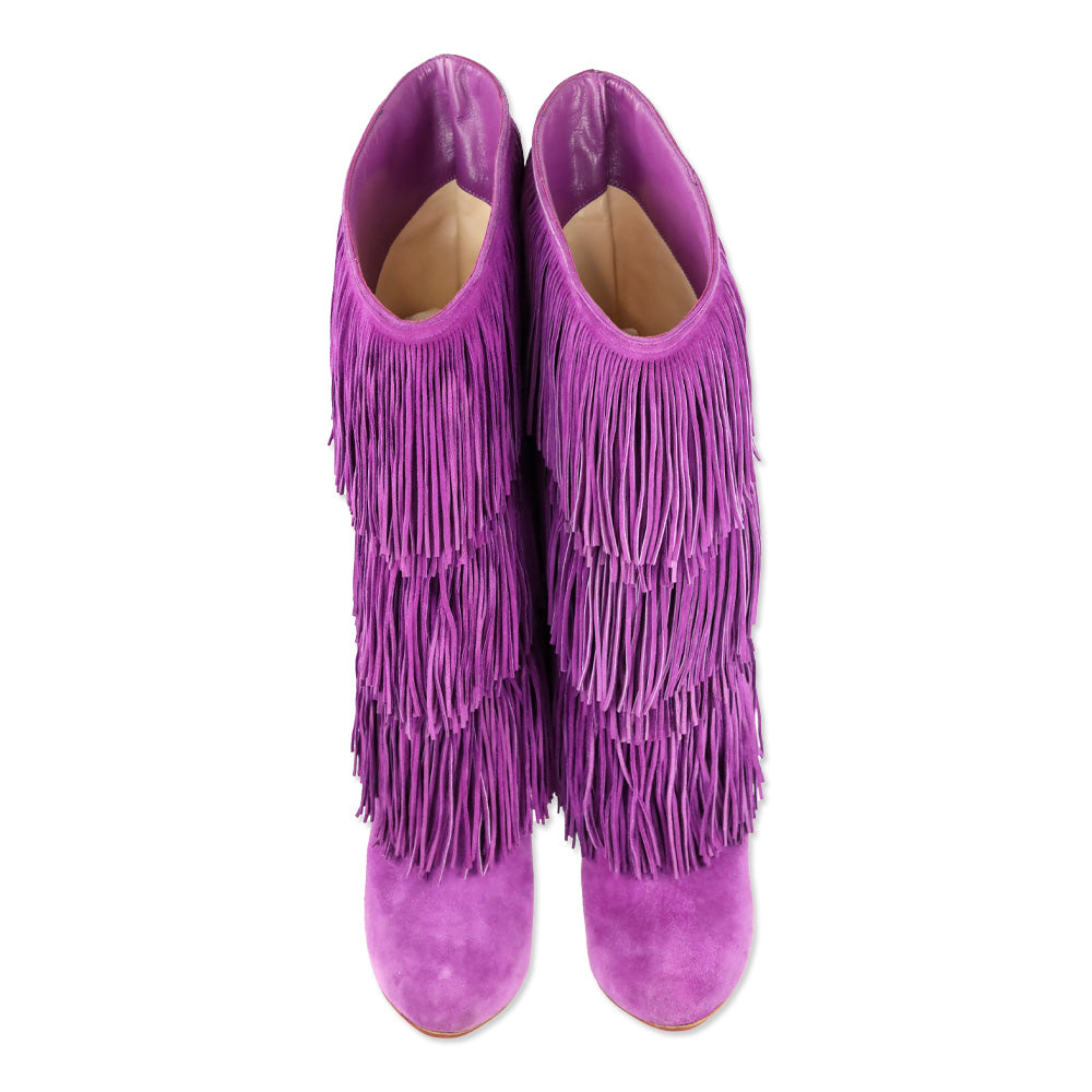 Christian Louboutin Purple Suede Forever Tina Fringe Boots