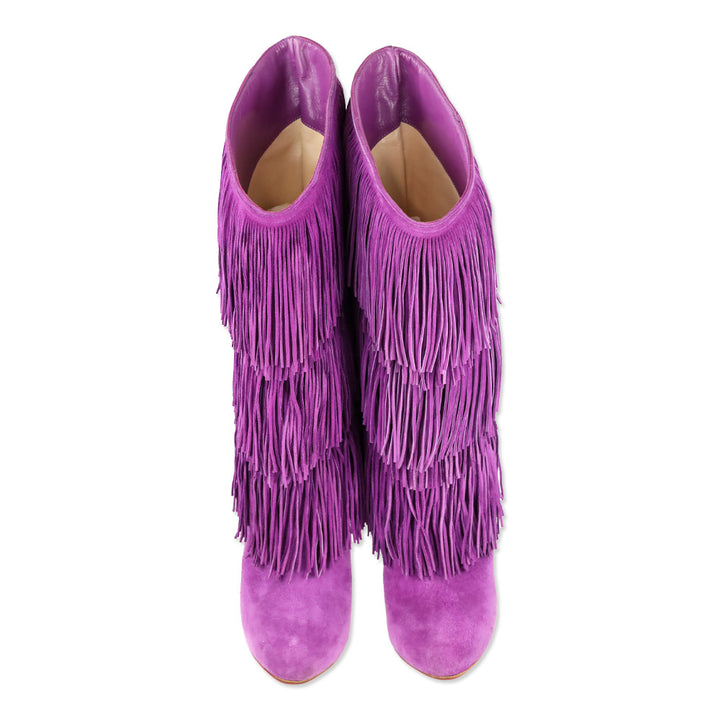 Christian Louboutin Purple Suede Forever Tina Fringe Boots