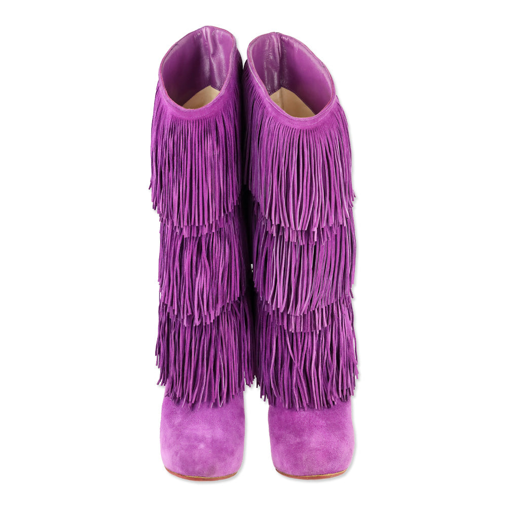 Christian Louboutin Purple Suede Forever Tina Fringe Boots