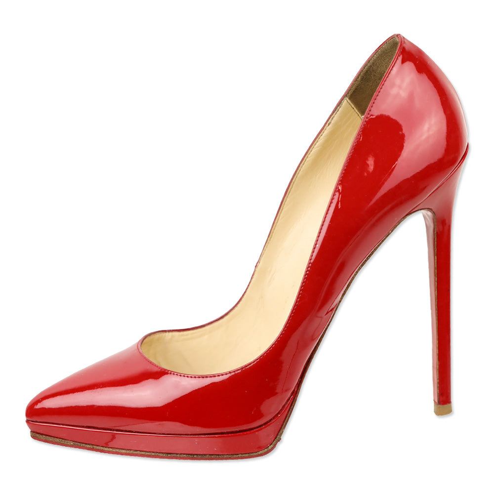 Christian Louboutin Red Patent Leather Pigalle Plato Pointed Toe Pumps