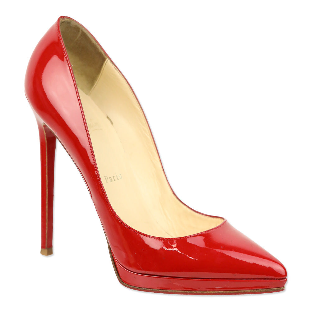 Christian Louboutin Red Patent Leather Pigalle Plato Pointed Toe Pumps