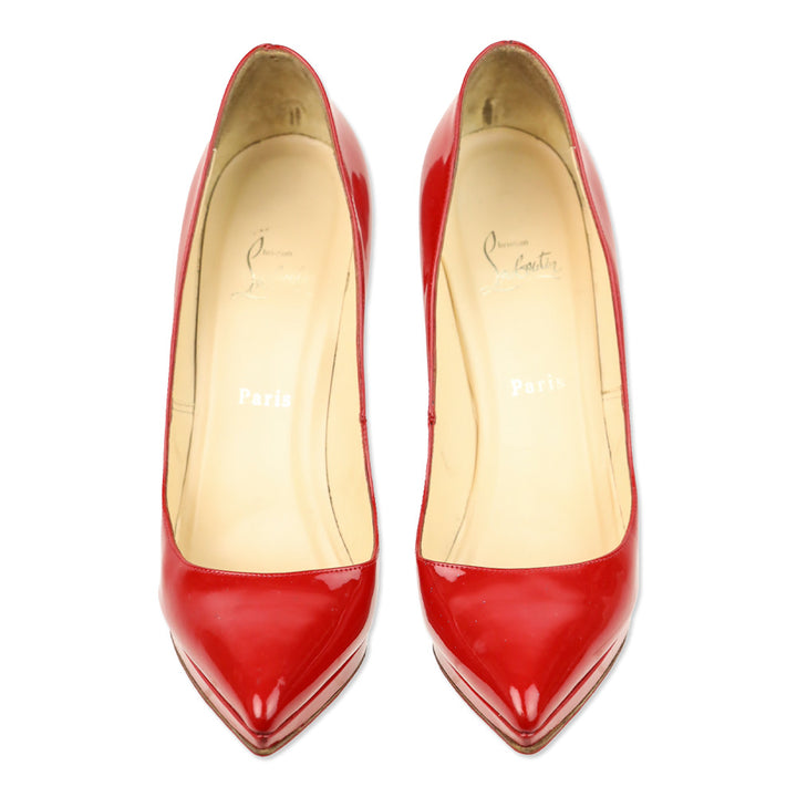 Christian Louboutin Red Patent Leather Pigalle Plato Pointed Toe Pumps