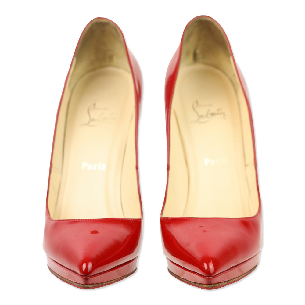 Christian Louboutin Red Patent Leather Pigalle Plato Pointed Toe Pumps