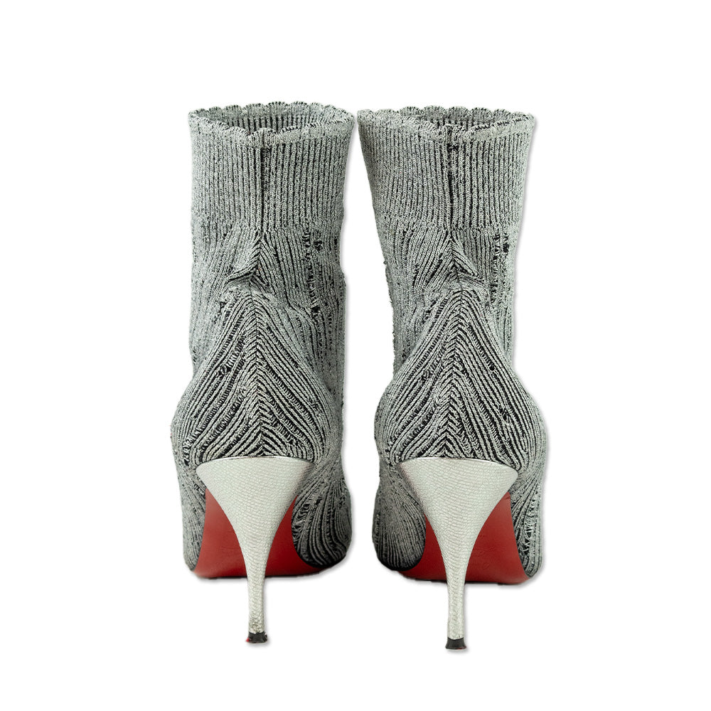 Christian Louboutin Sandrine 80 Distressed Silver Stretch Sock Ankle Booties