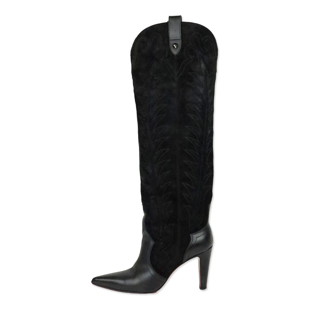 Christian Louboutin Santia Botta 85mm Black Suede/Leather Knee-High Boots