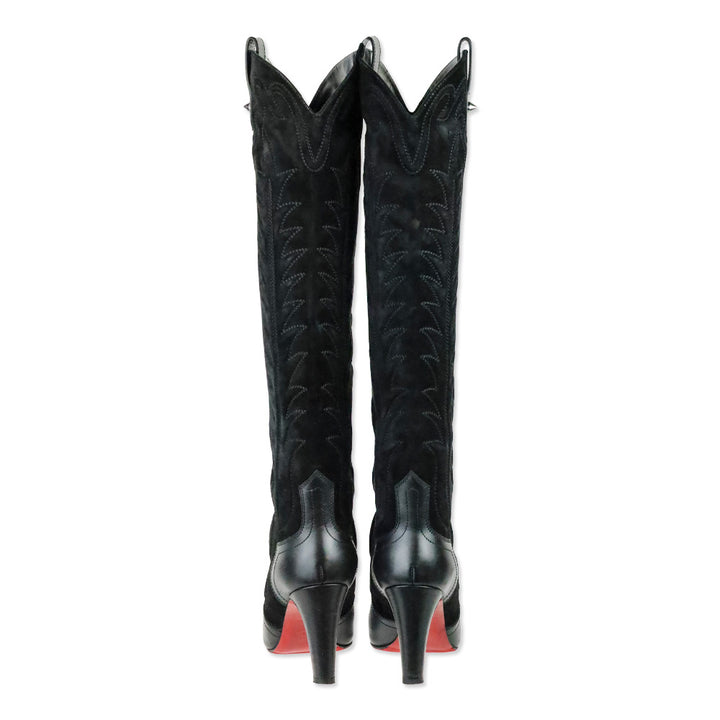 Christian Louboutin Santia Botta 85mm Black Suede/Leather Knee-High Boots