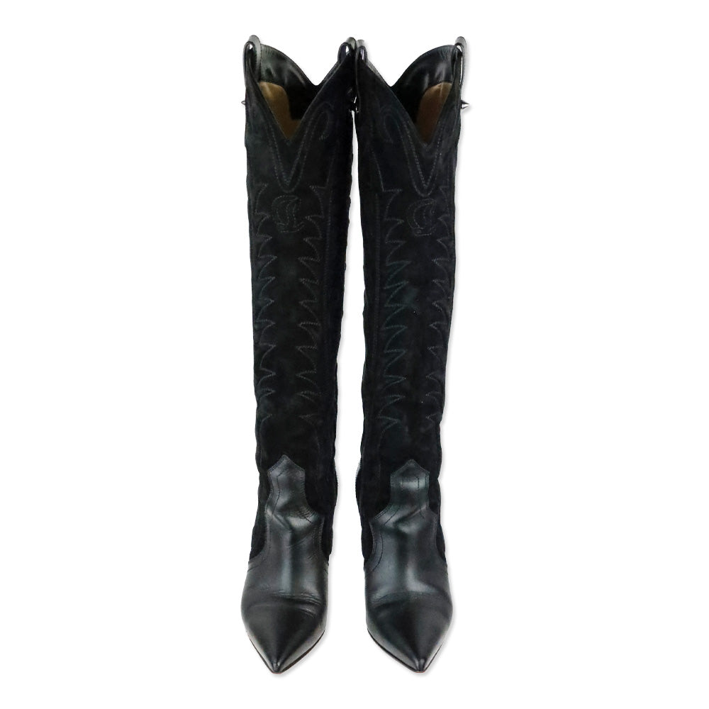 Christian Louboutin Santia Botta 85mm Black Suede/Leather Knee-High Boots
