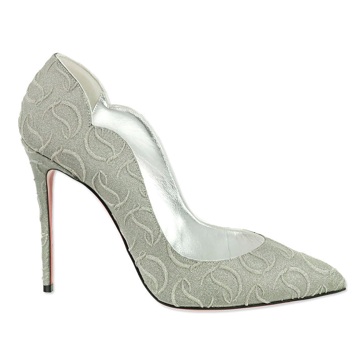 Christian Louboutin Silver CL Monogram Glitter Hot Chick 100 Pump