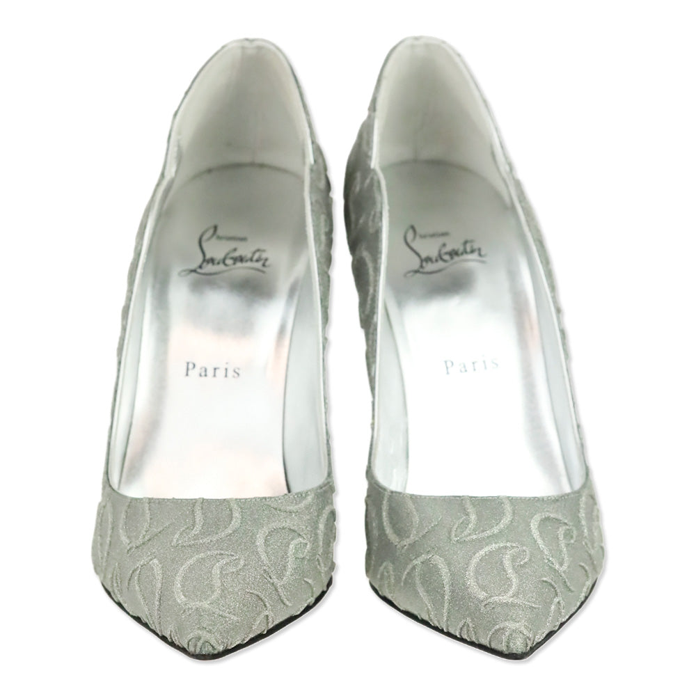 Christian Louboutin Silver CL Monogram Glitter Hot Chick 100 Pump