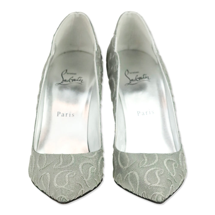 Christian Louboutin Silver CL Monogram Glitter Hot Chick 100 Pump