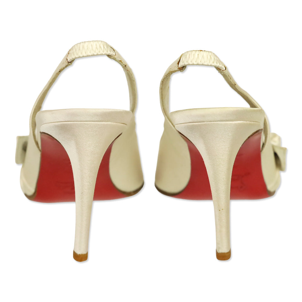 Christian Louboutin White Crepe Bow Slingback Pumps