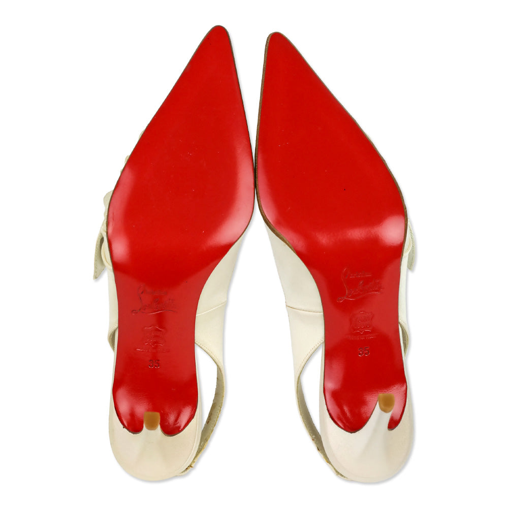 Christian Louboutin White Crepe Bow Slingback Pumps