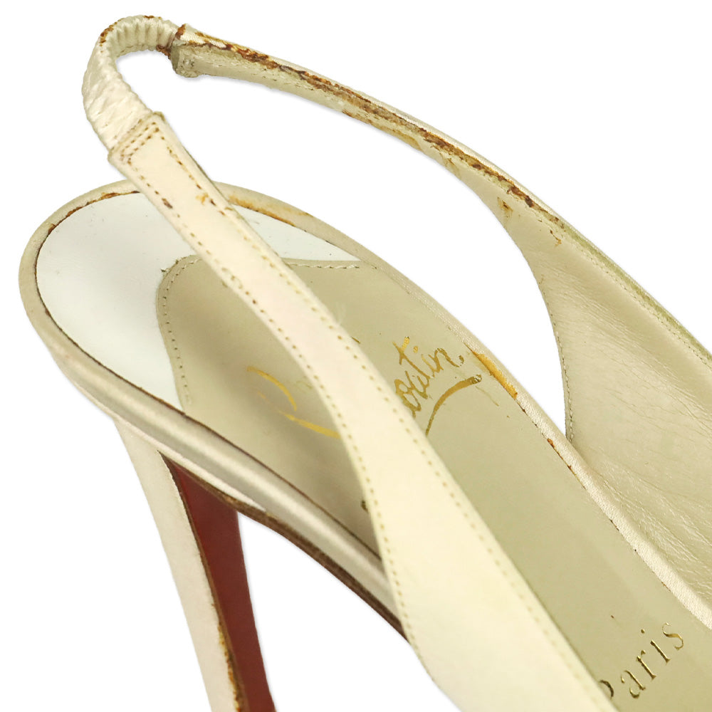 Christian Louboutin White Crepe Bow Slingback Pumps
