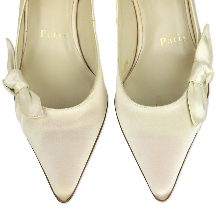 Christian Louboutin White Crepe Bow Slingback Pumps