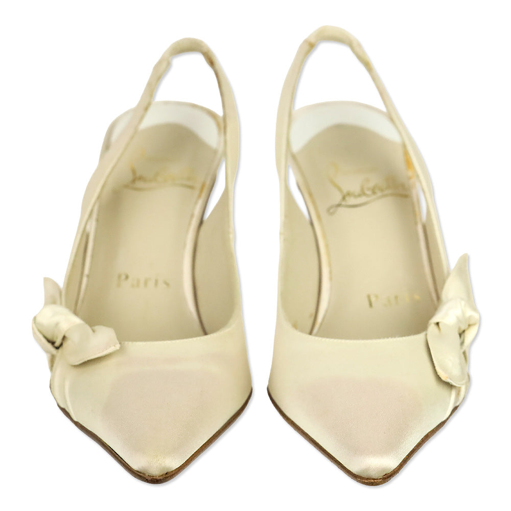 Christian Louboutin White Crepe Bow Slingback Pumps