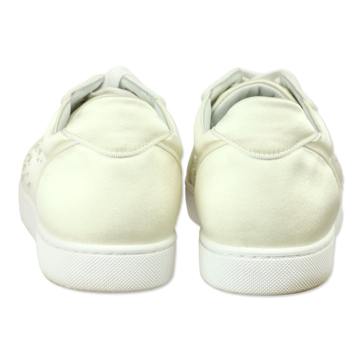 Christian Louboutin White Crystal Crepe Satin/Grosgrain Degraviera Strass Low-Top Sneaker