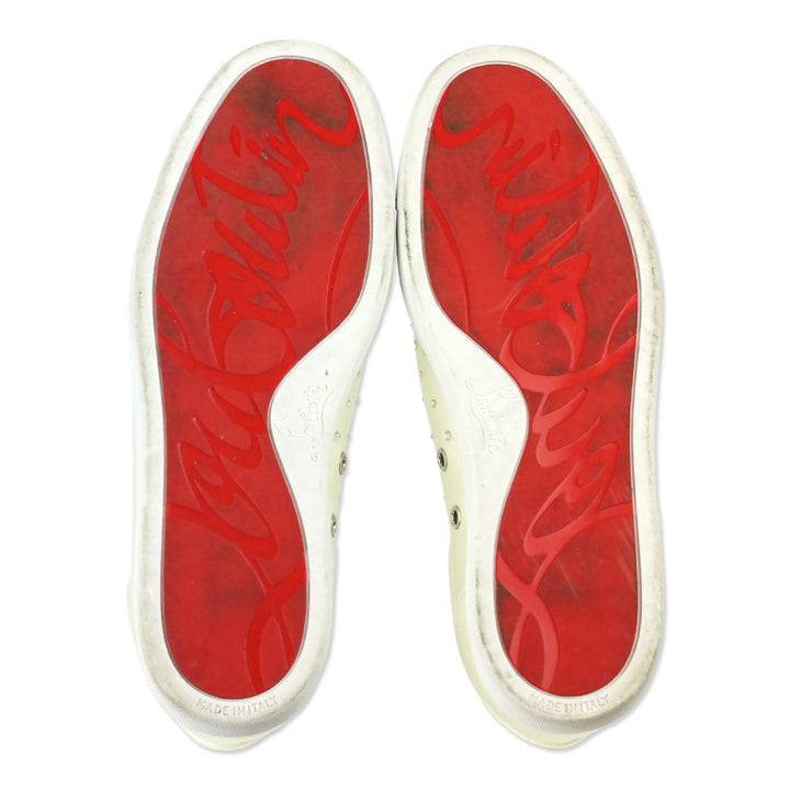 Christian Louboutin White Crystal Crepe Satin/Grosgrain Degraviera Strass Low-Top Sneaker