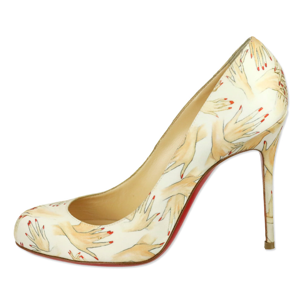 Christian Louboutin White Hand Print Satin Tissu Beauty FiFi 100 Pump