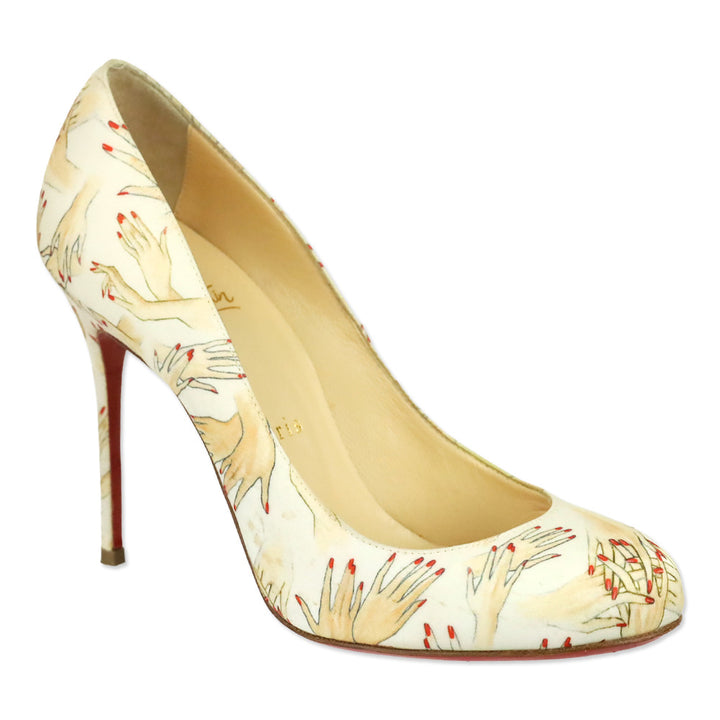 Christian Louboutin White Hand Print Satin Tissu Beauty FiFi 100 Pump