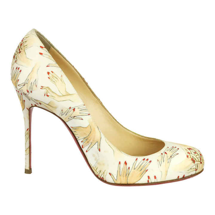Christian Louboutin White Hand Print Satin Tissu Beauty FiFi 100 Pump