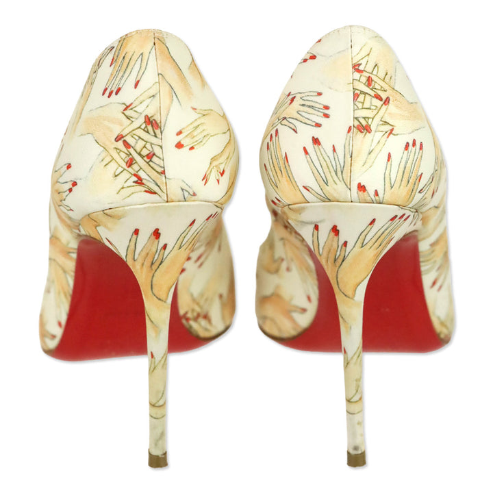 Christian Louboutin White Hand Print Satin Tissu Beauty FiFi 100 Pump