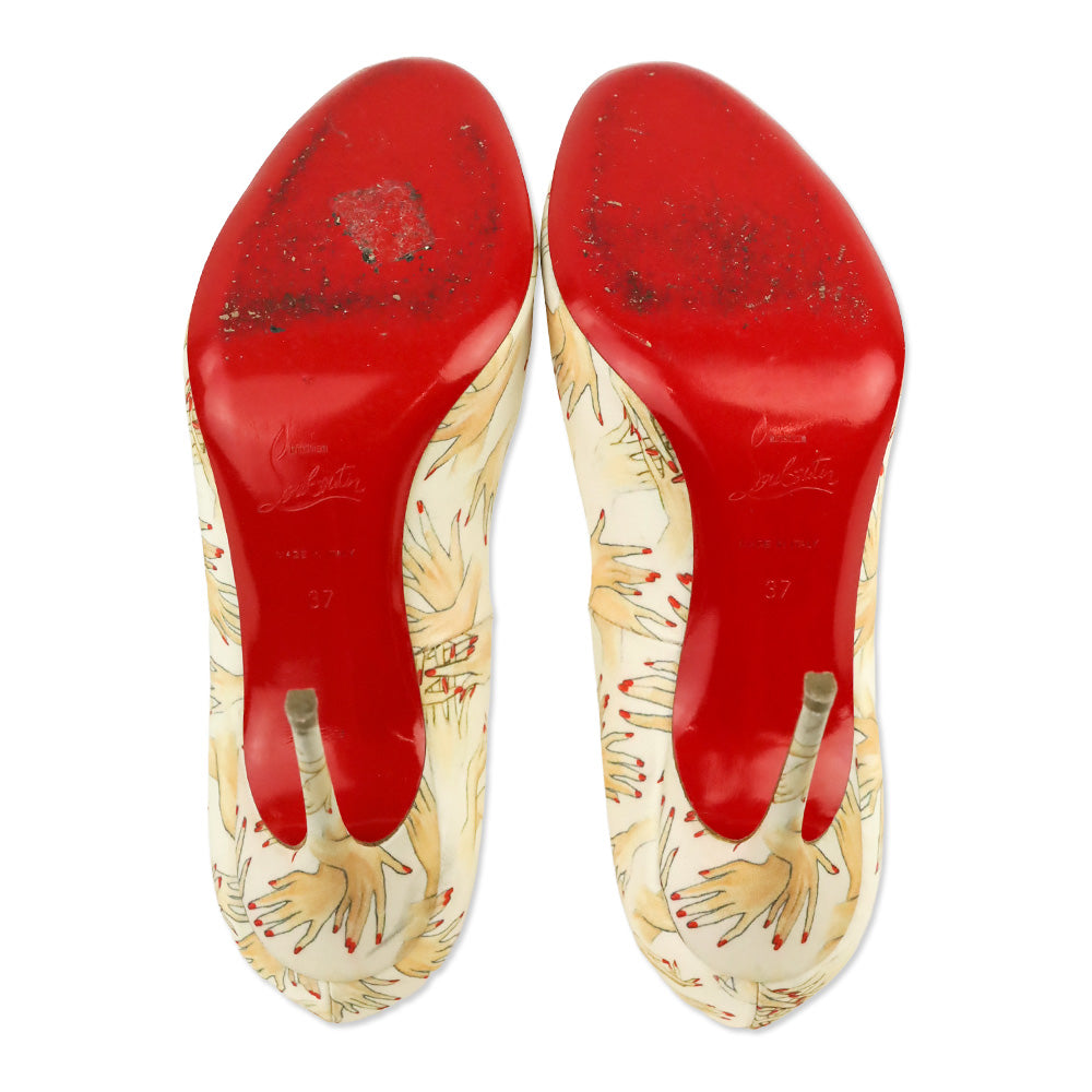 Christian Louboutin White Hand Print Satin Tissu Beauty FiFi 100 Pump