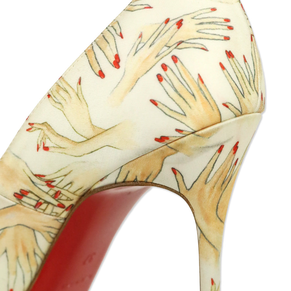 Christian Louboutin White Hand Print Satin Tissu Beauty FiFi 100 Pump