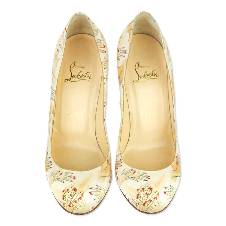 Christian Louboutin White Hand Print Satin Tissu Beauty FiFi 100 Pump