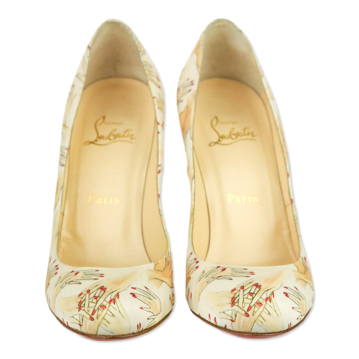 Christian Louboutin White Hand Print Satin Tissu Beauty FiFi 100 Pump