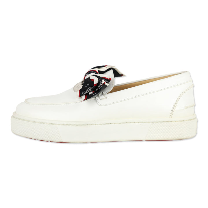 Christian Louboutin White Leather Ferry Paquet Bow Sneaker Loafers