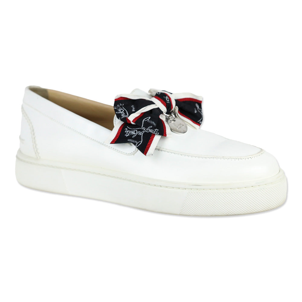 Christian Louboutin White Leather Ferry Paquet Bow Sneaker Loafers
