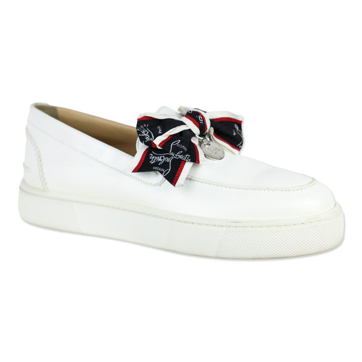 Christian Louboutin White Leather Ferry Paquet Bow Sneaker Loafers