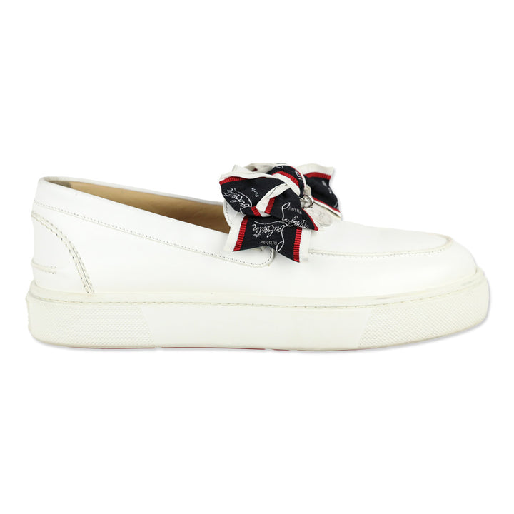 Christian Louboutin White Leather Ferry Paquet Bow Sneaker Loafers