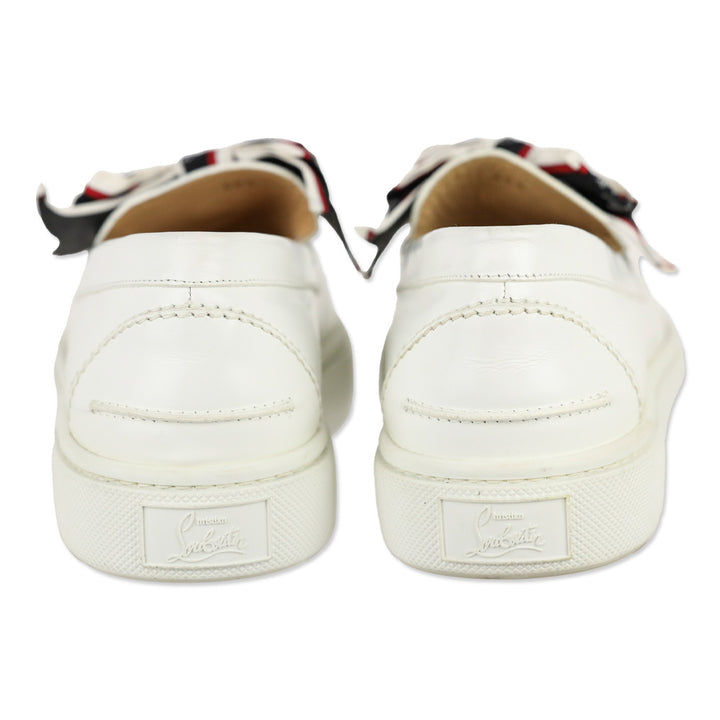 Christian Louboutin White Leather Ferry Paquet Bow Sneaker Loafers