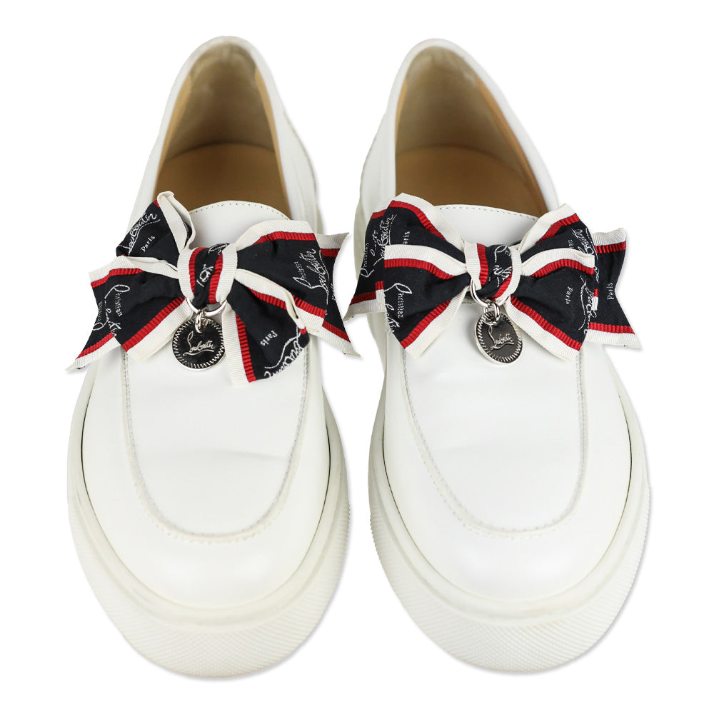 Christian Louboutin White Leather Ferry Paquet Bow Sneaker Loafers