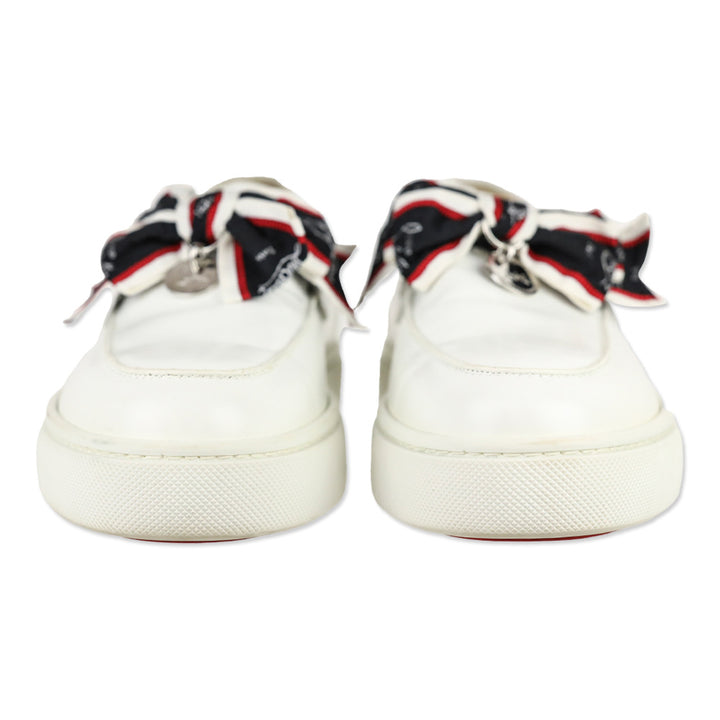 Christian Louboutin White Leather Ferry Paquet Bow Sneaker Loafers