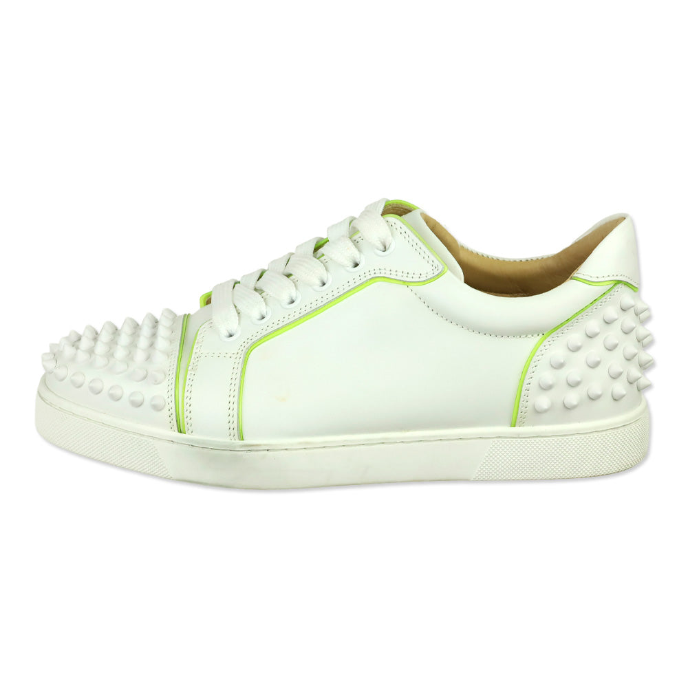 Christian Louboutin White Leather/Neon Trim Viera 2 Spiked Low-Top Sneakers