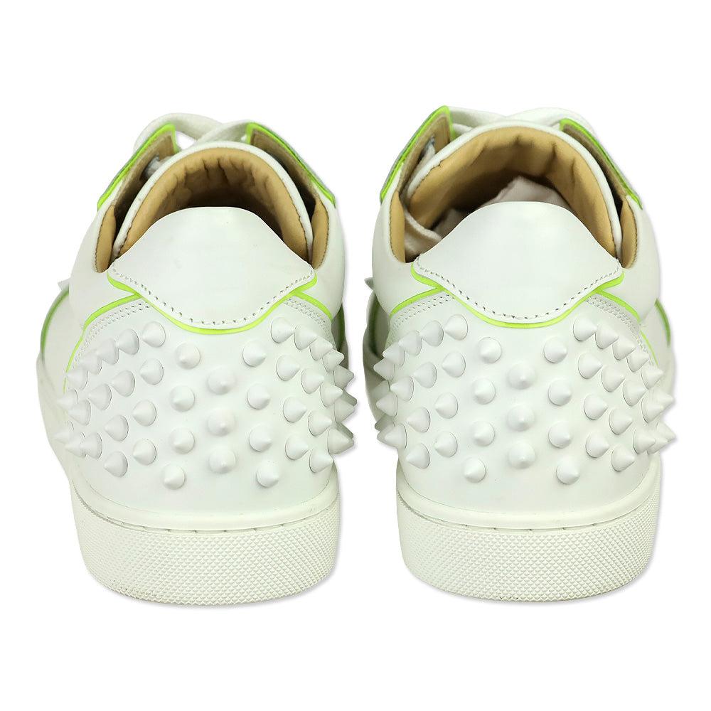 Christian Louboutin White Leather/Neon Trim Viera 2 Spiked Low-Top Sneakers