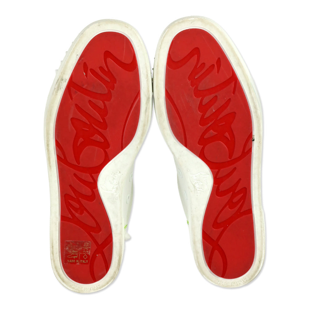 Christian Louboutin White Leather/Neon Trim Viera 2 Spiked Low-Top Sneakers