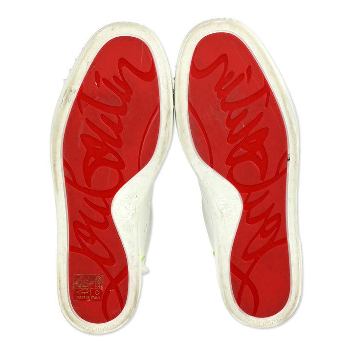 Christian Louboutin White Leather/Neon Trim Viera 2 Spiked Low-Top Sneakers