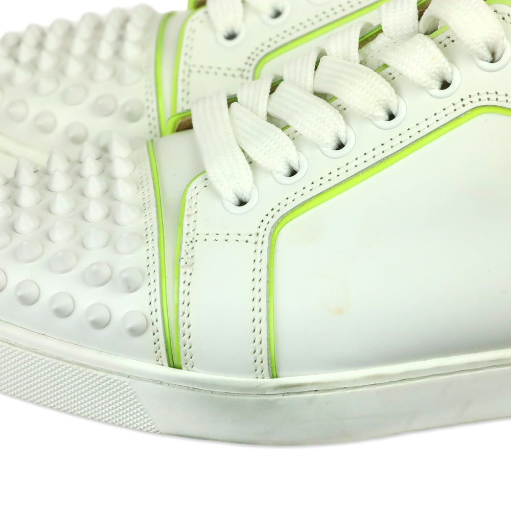 Christian Louboutin White Leather/Neon Trim Viera 2 Spiked Low-Top Sneakers