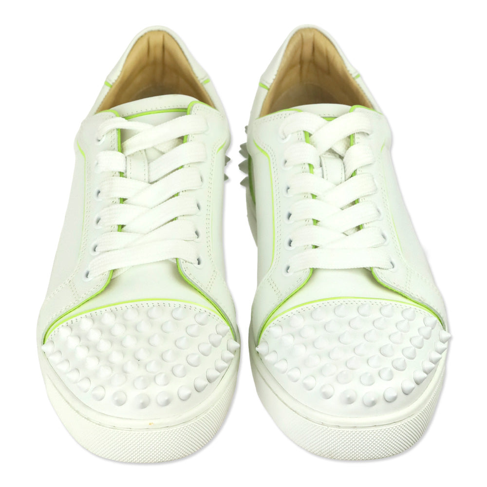Christian Louboutin White Leather/Neon Trim Viera 2 Spiked Low-Top Sneakers