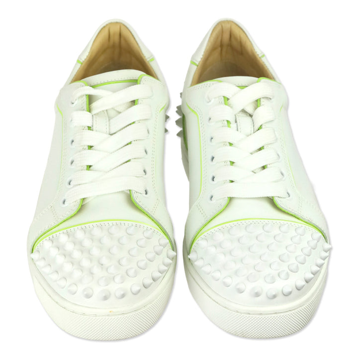 Christian Louboutin White Leather/Neon Trim Viera 2 Spiked Low-Top Sneakers