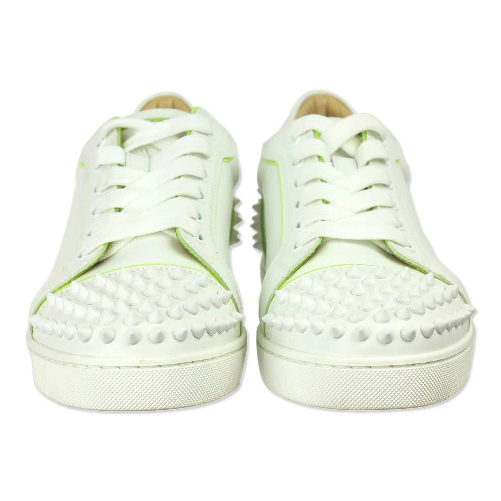 Christian Louboutin White Leather/Neon Trim Viera 2 Spiked Low-Top Sneakers