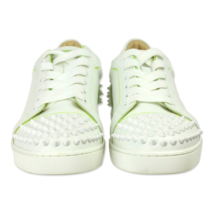 Christian Louboutin White Leather/Neon Trim Viera 2 Spiked Low-Top Sneakers