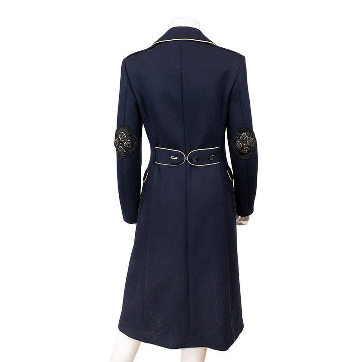 Prada 2004 Runway Navy Embroidered Trench Coat