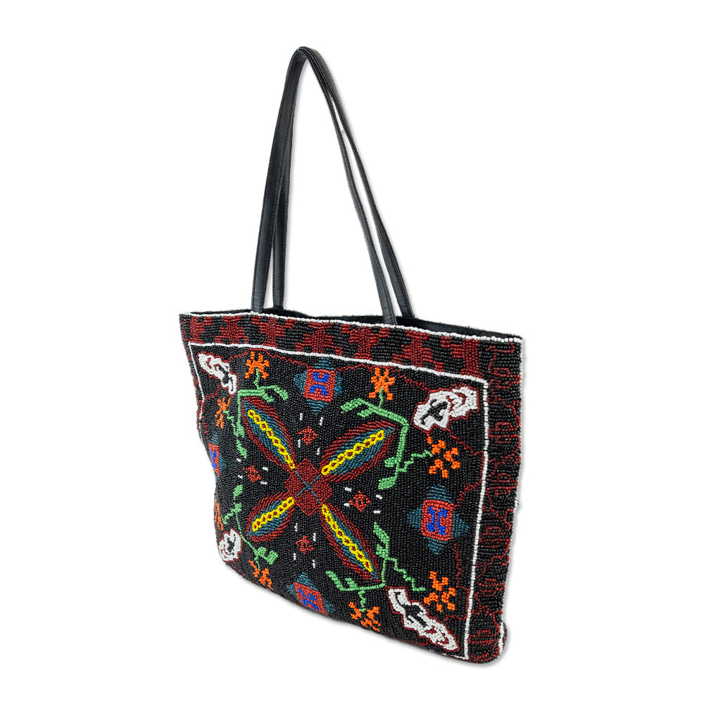 Christiana Black Multicolor Beaded Tote