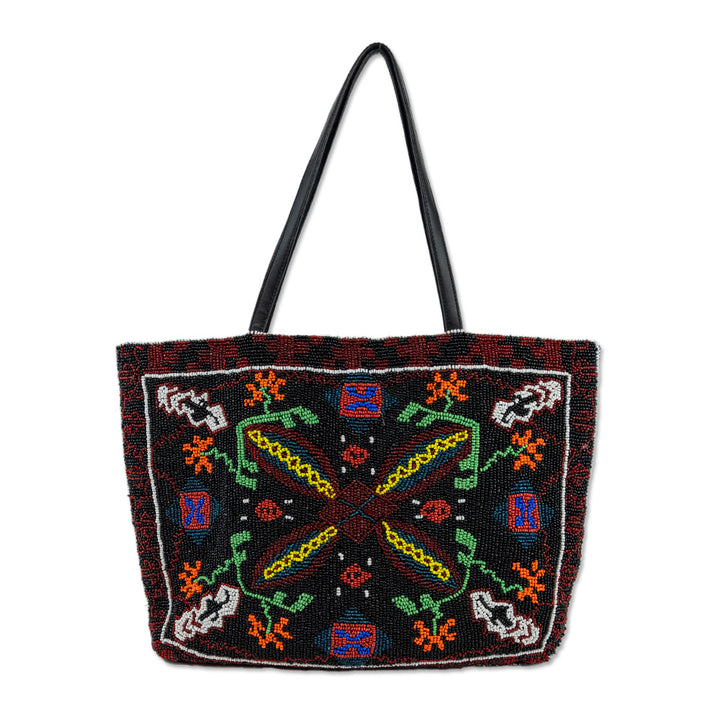 Christiana Black Multicolor Beaded Tote