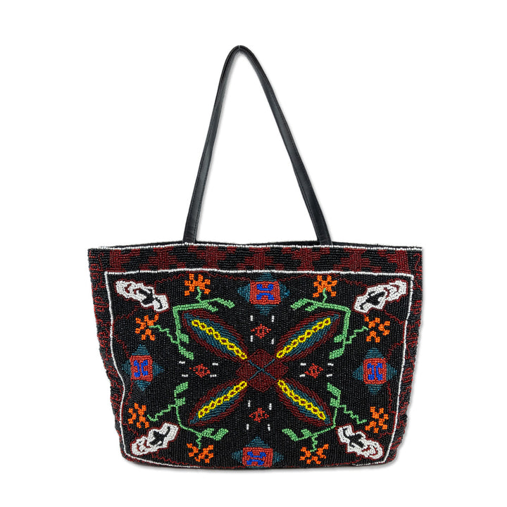 Christiana Black Multicolor Beaded Tote