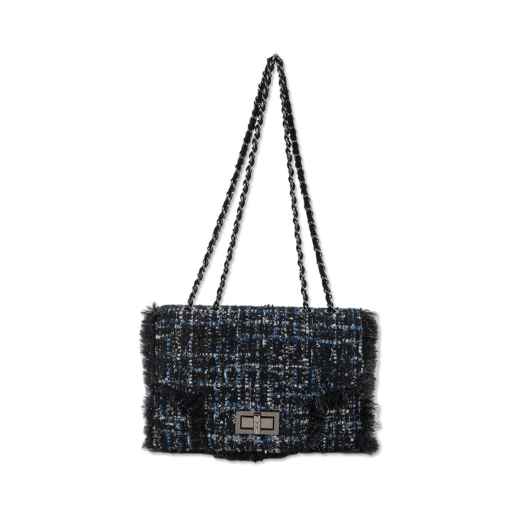 Christina Sabatini Blue and Black Tweed Shoulder Bag